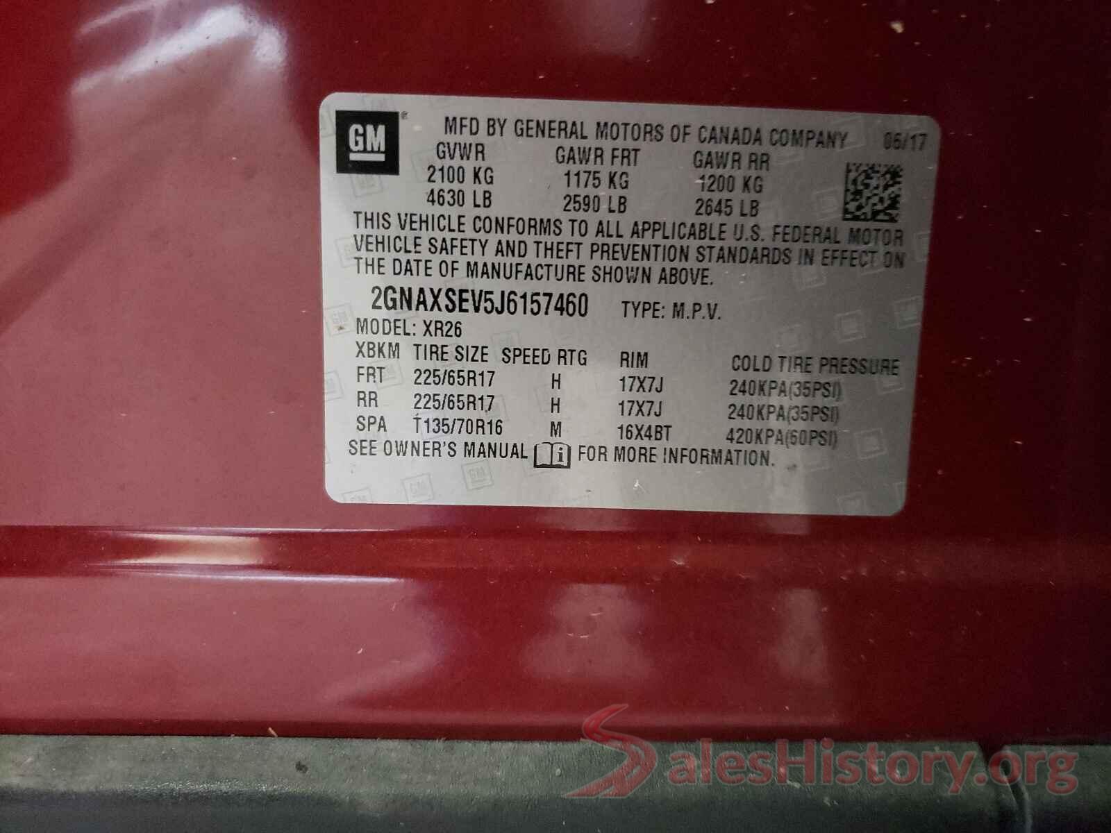 2GNAXSEV5J6157460 2018 CHEVROLET EQUINOX