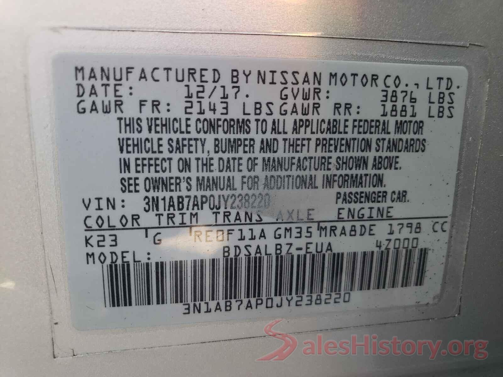 3N1AB7AP0JY238220 2018 NISSAN SENTRA