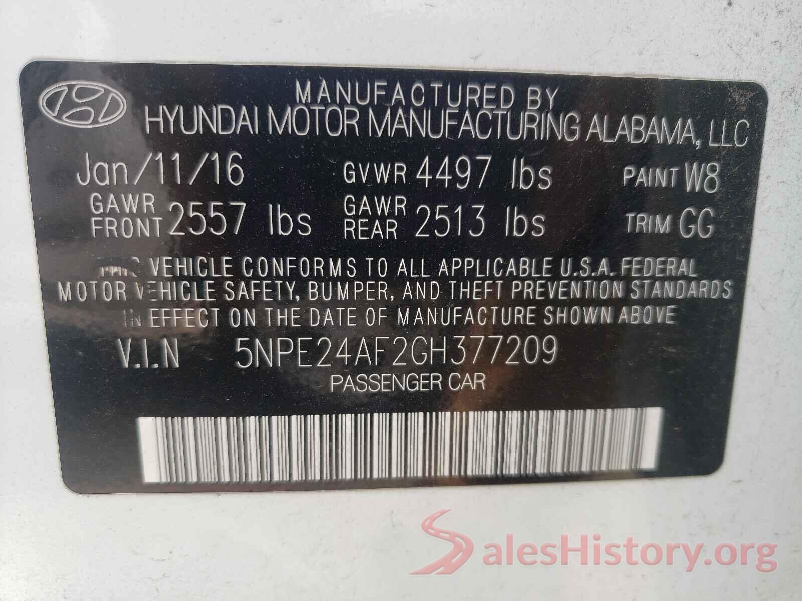 5NPE24AF2GH377209 2016 HYUNDAI SONATA