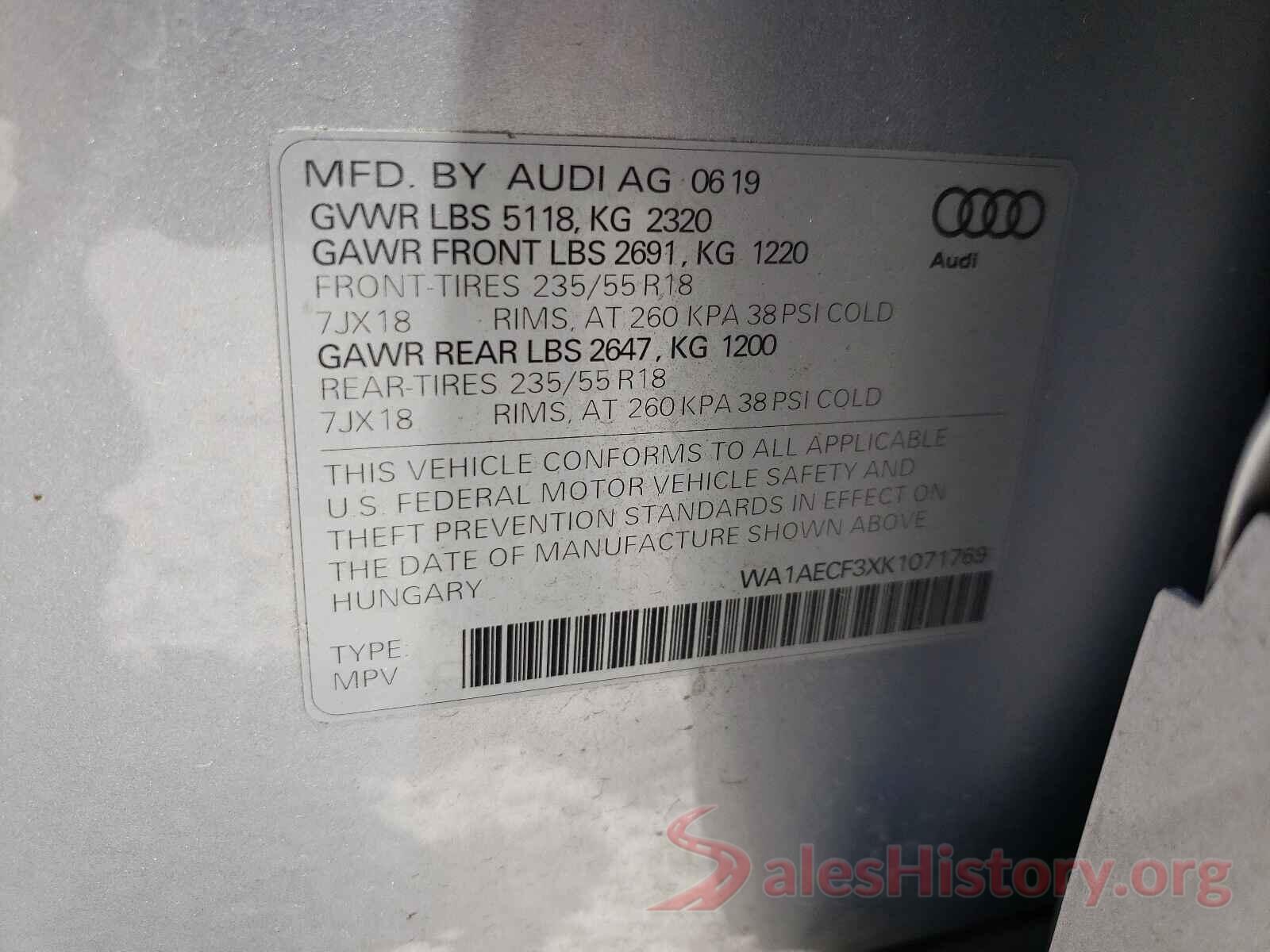 WA1AECF3XK1071769 2019 AUDI Q3