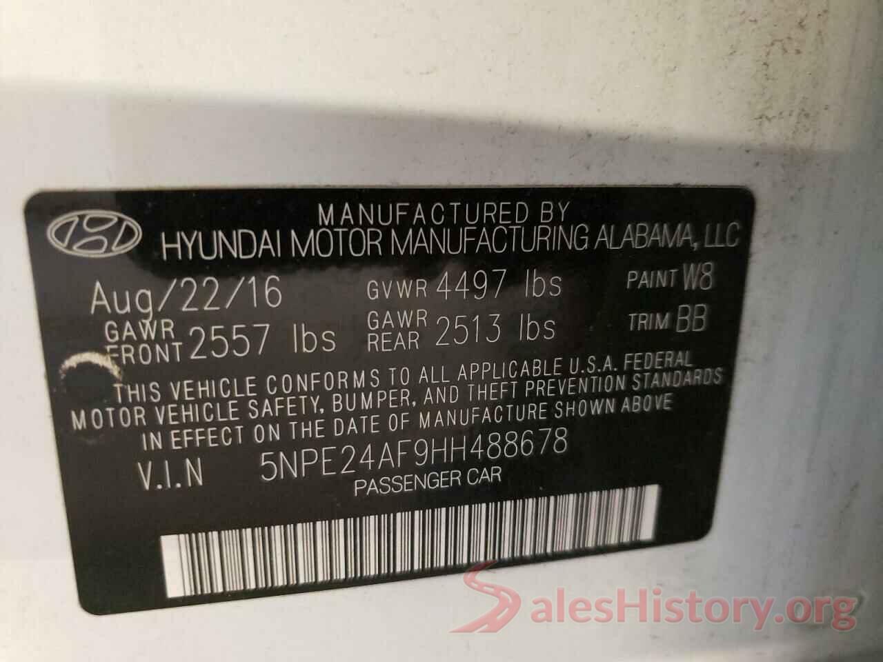 5NPE24AF9HH488678 2017 HYUNDAI SONATA