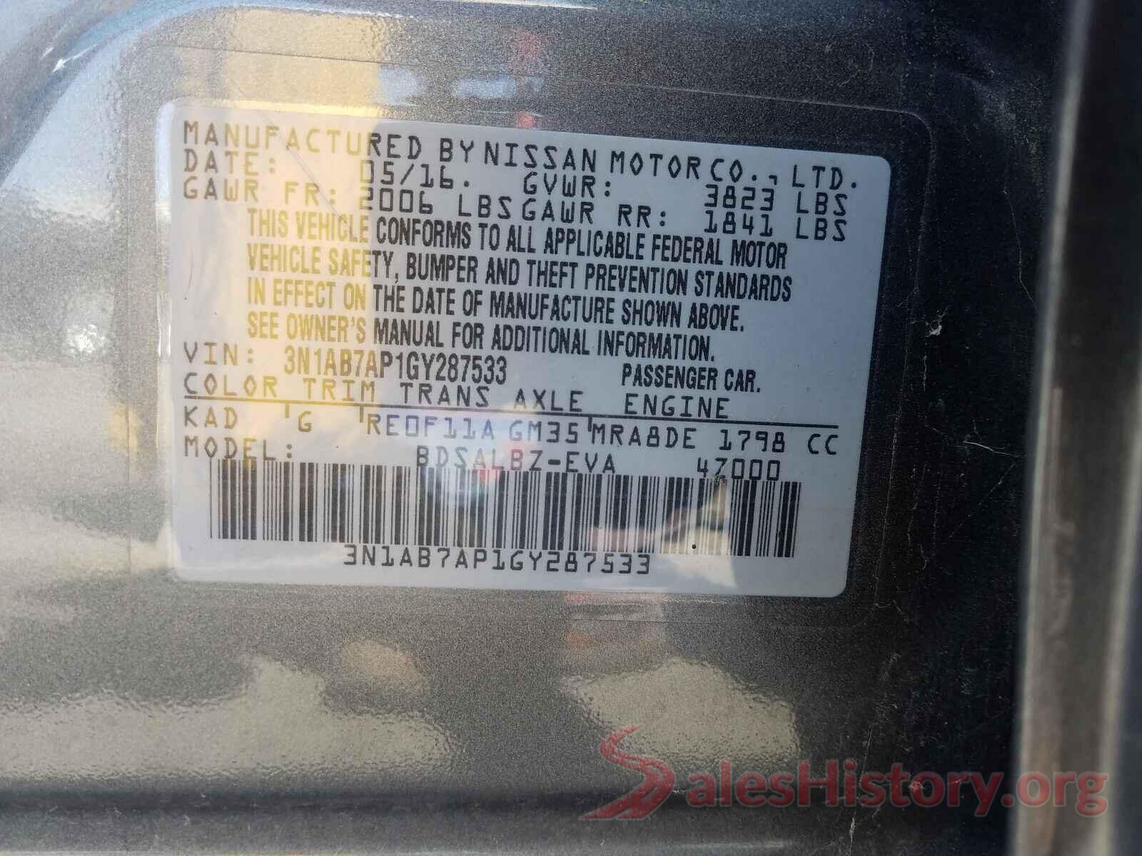 3N1AB7AP1GY287533 2016 NISSAN SENTRA