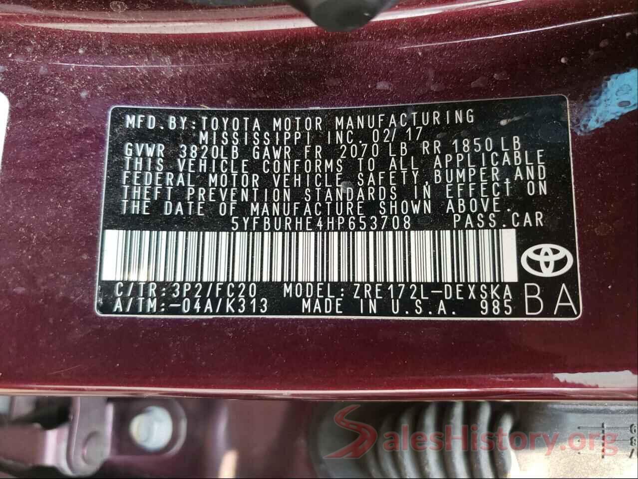 5YFBURHE4HP653708 2017 TOYOTA COROLLA