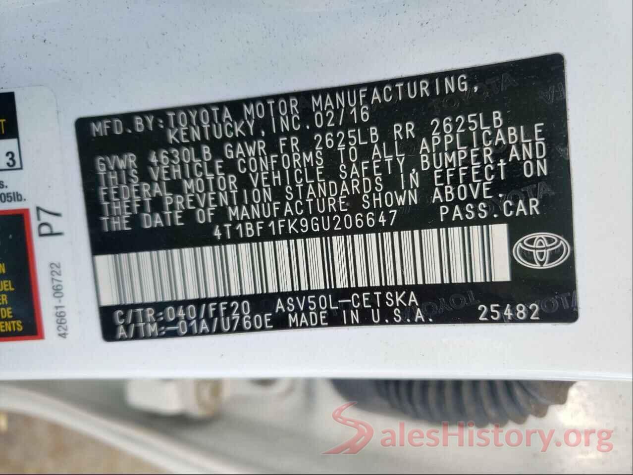 4T1BF1FK9GU206647 2016 TOYOTA CAMRY