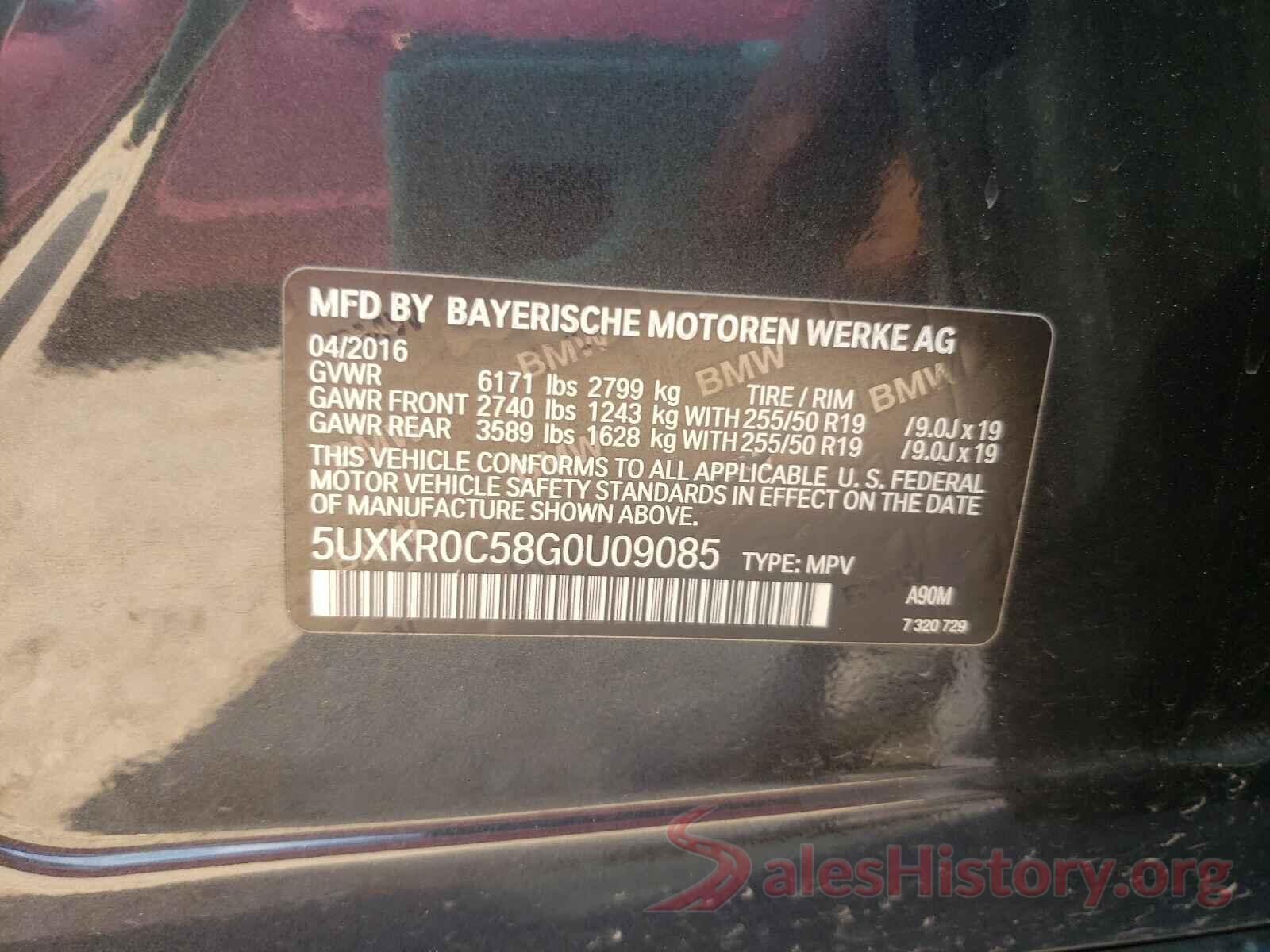 5UXKR0C58G0U09085 2016 BMW X5