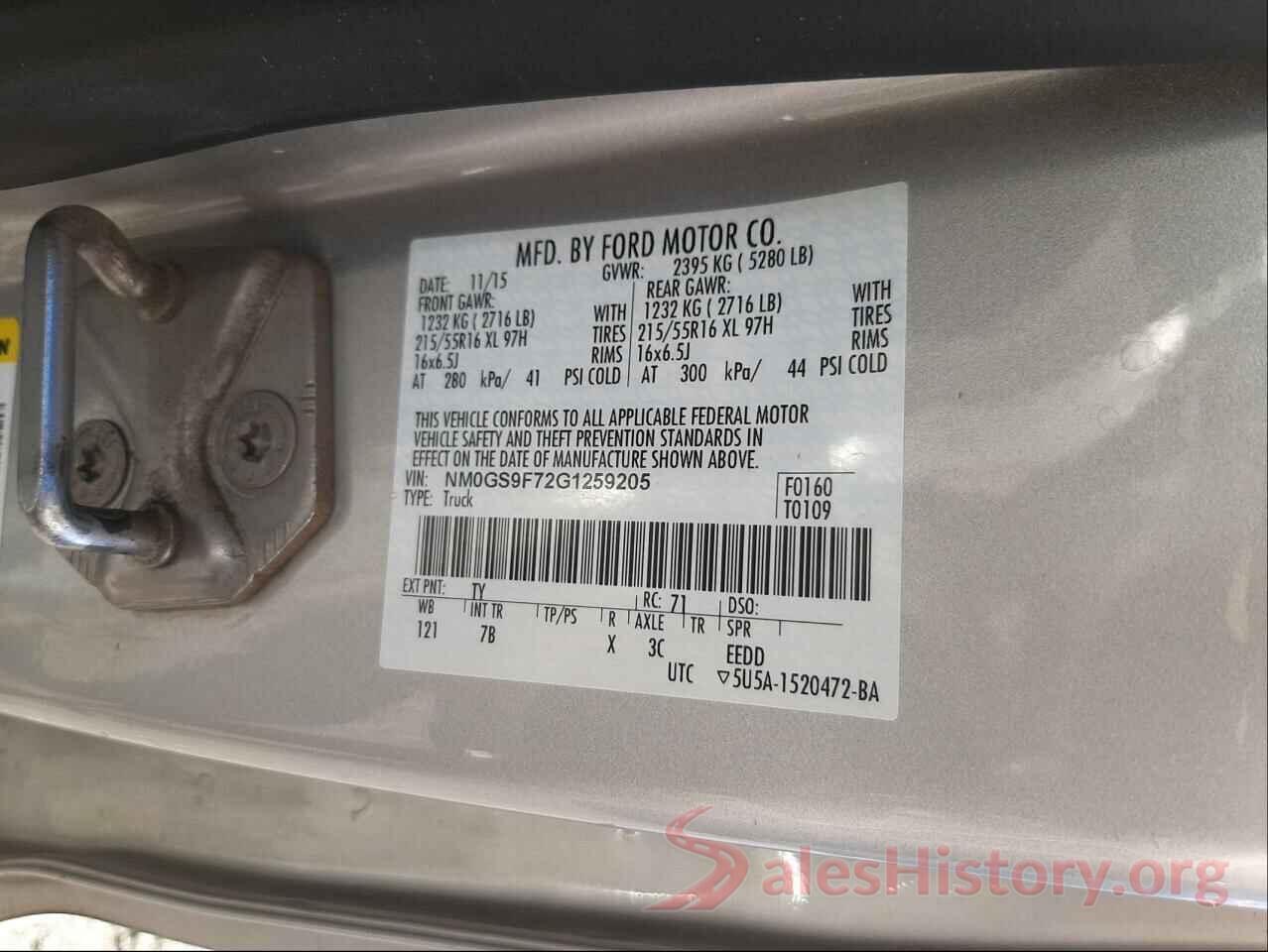 NM0GS9F72G1259205 2016 FORD TRANSIT CO