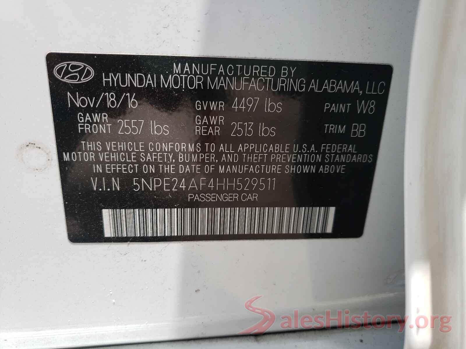 5NPE24AF4HH529511 2017 HYUNDAI SONATA