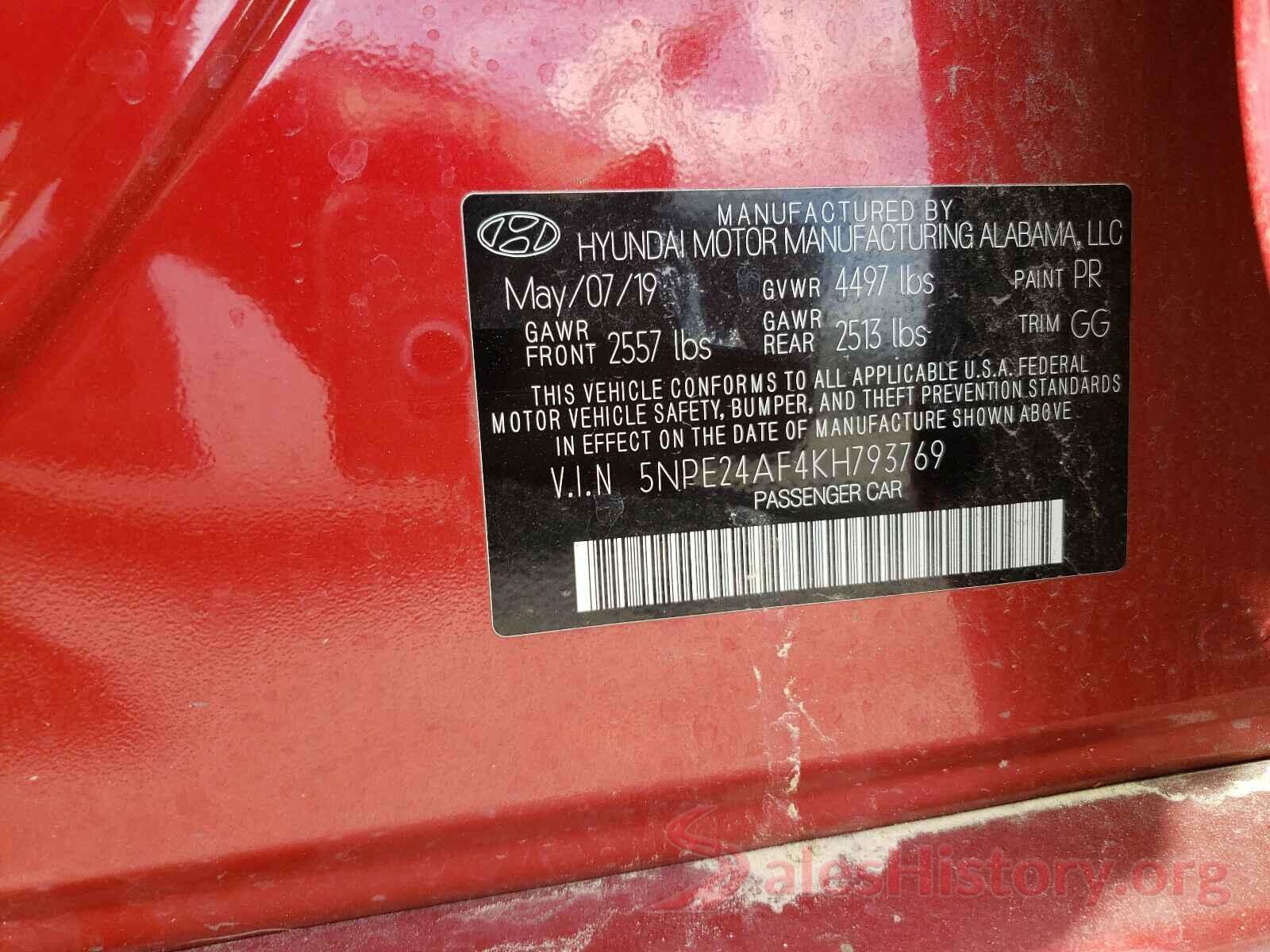 5NPE24AF4KH793769 2019 HYUNDAI SONATA