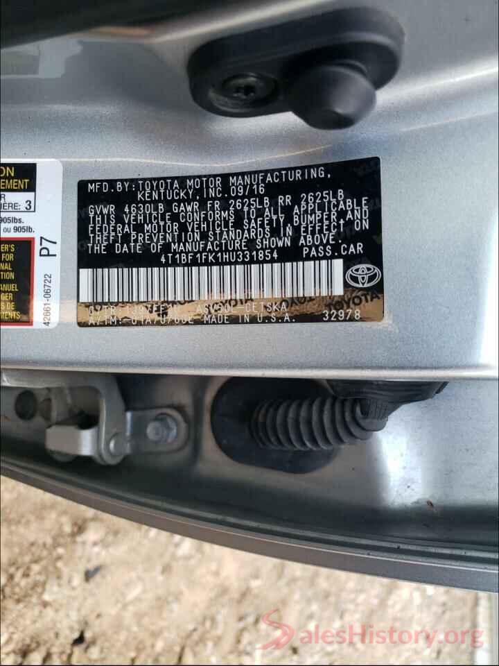 4T1BF1FK1HU331854 2017 TOYOTA CAMRY