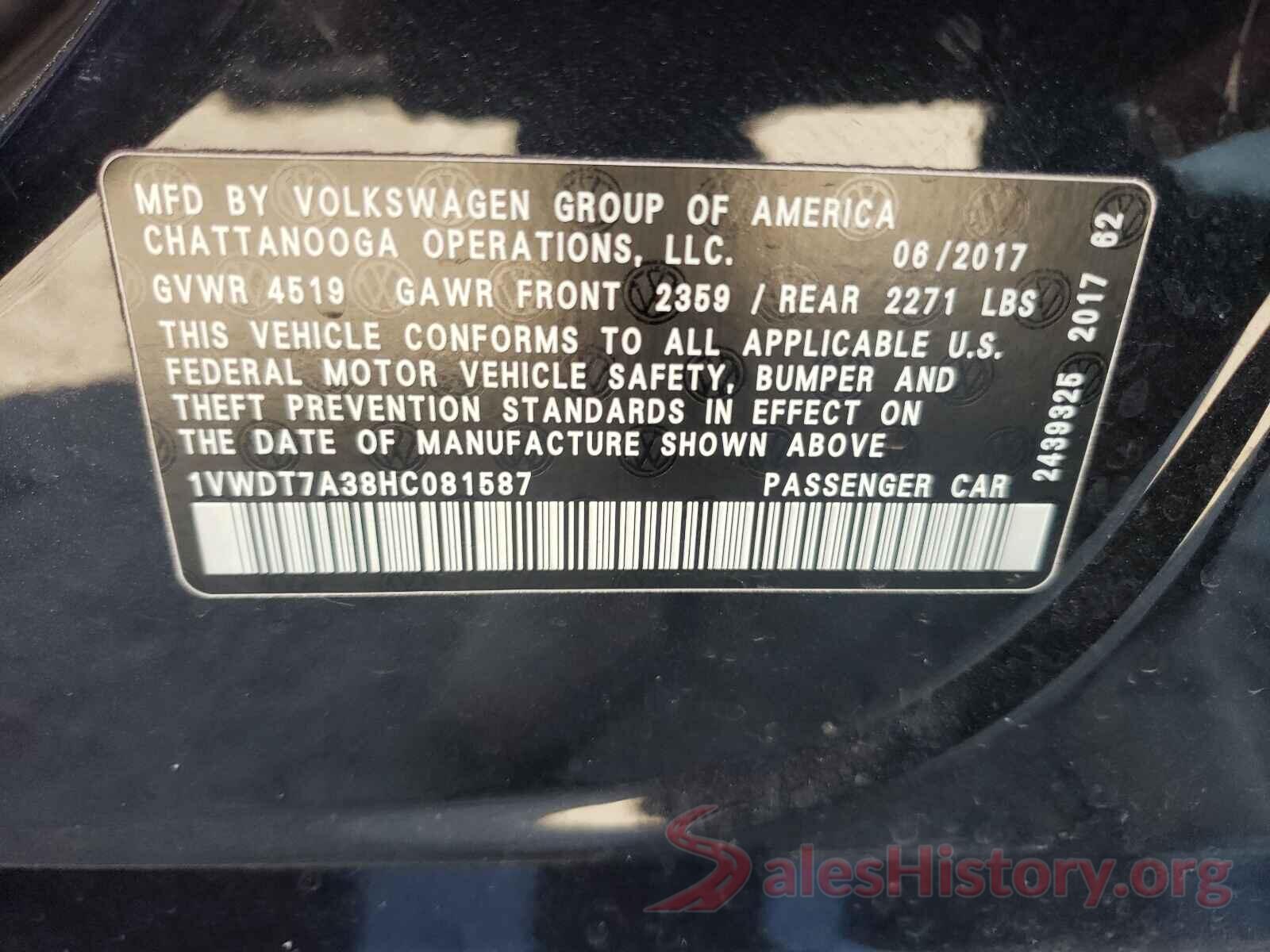 1VWDT7A38HC081587 2017 VOLKSWAGEN PASSAT