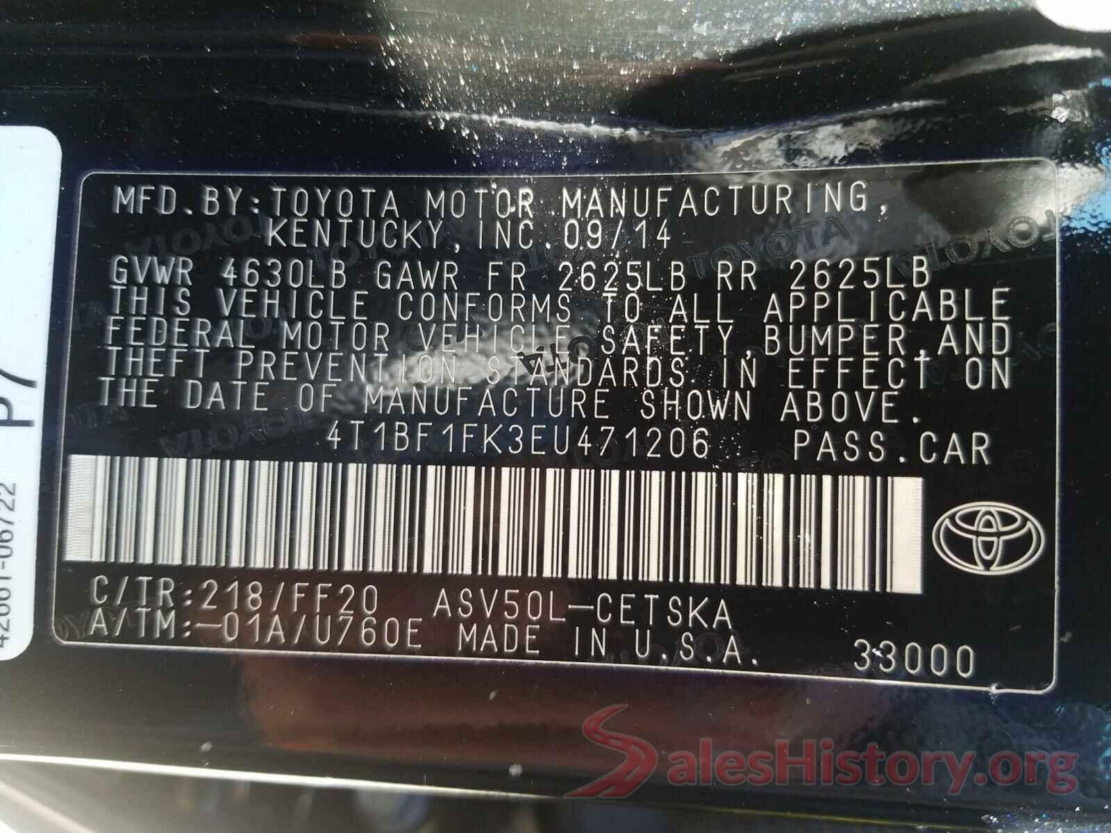 4T1BF1FK3EU471206 2014 TOYOTA CAMRY