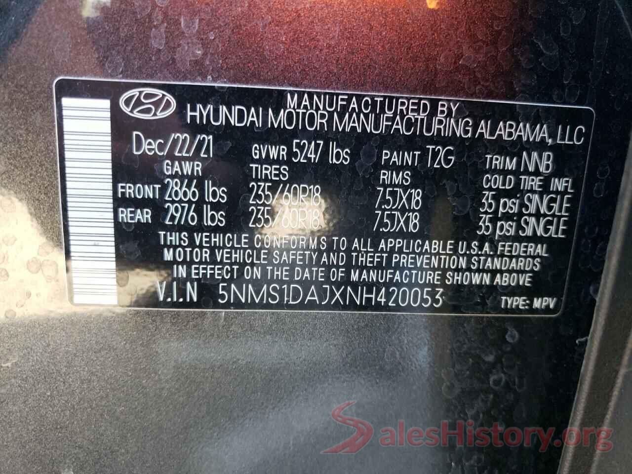 5NMS1DAJXNH420053 2022 HYUNDAI SANTA FE