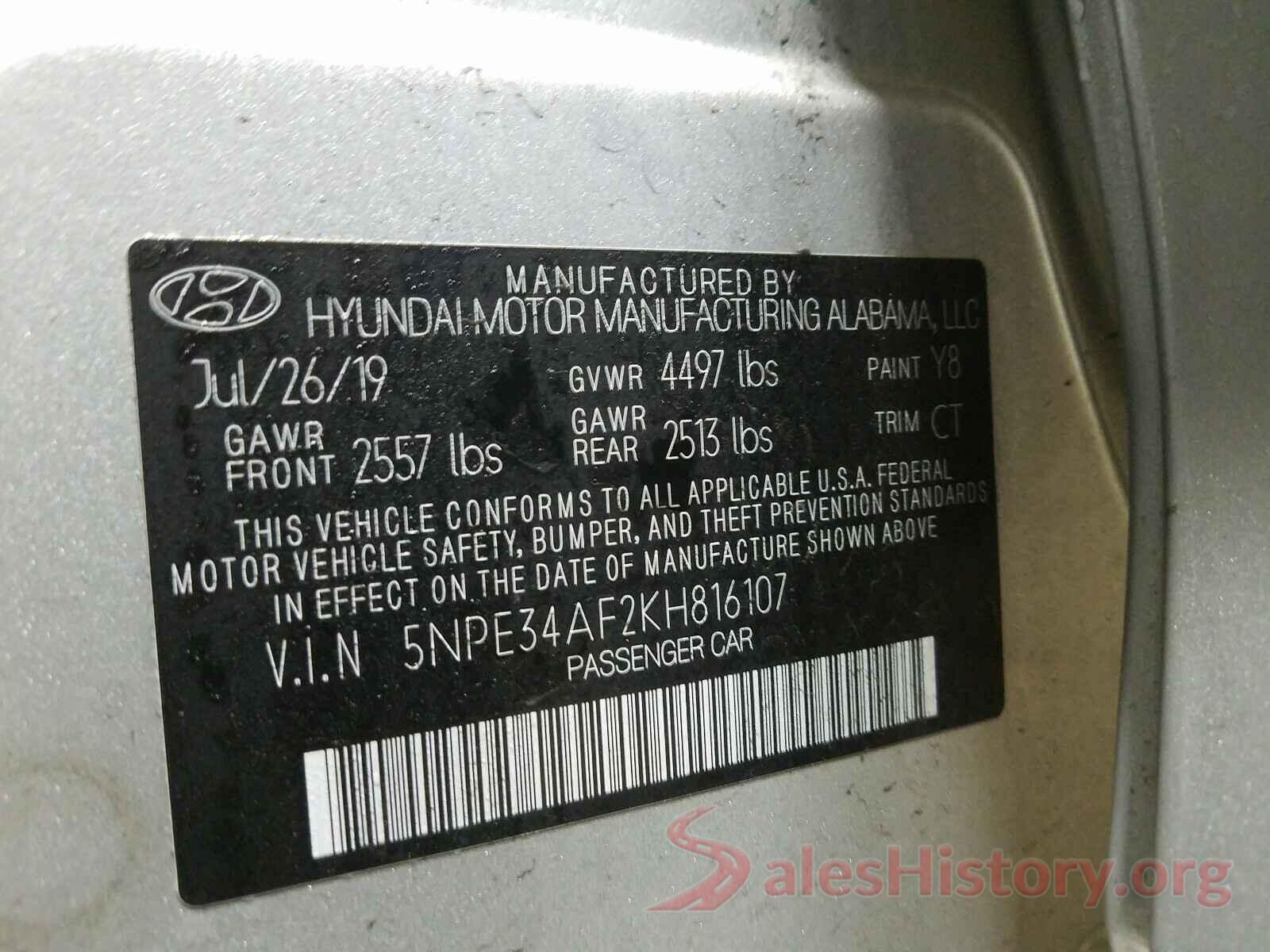 5NPE34AF2KH816107 2019 HYUNDAI SONATA