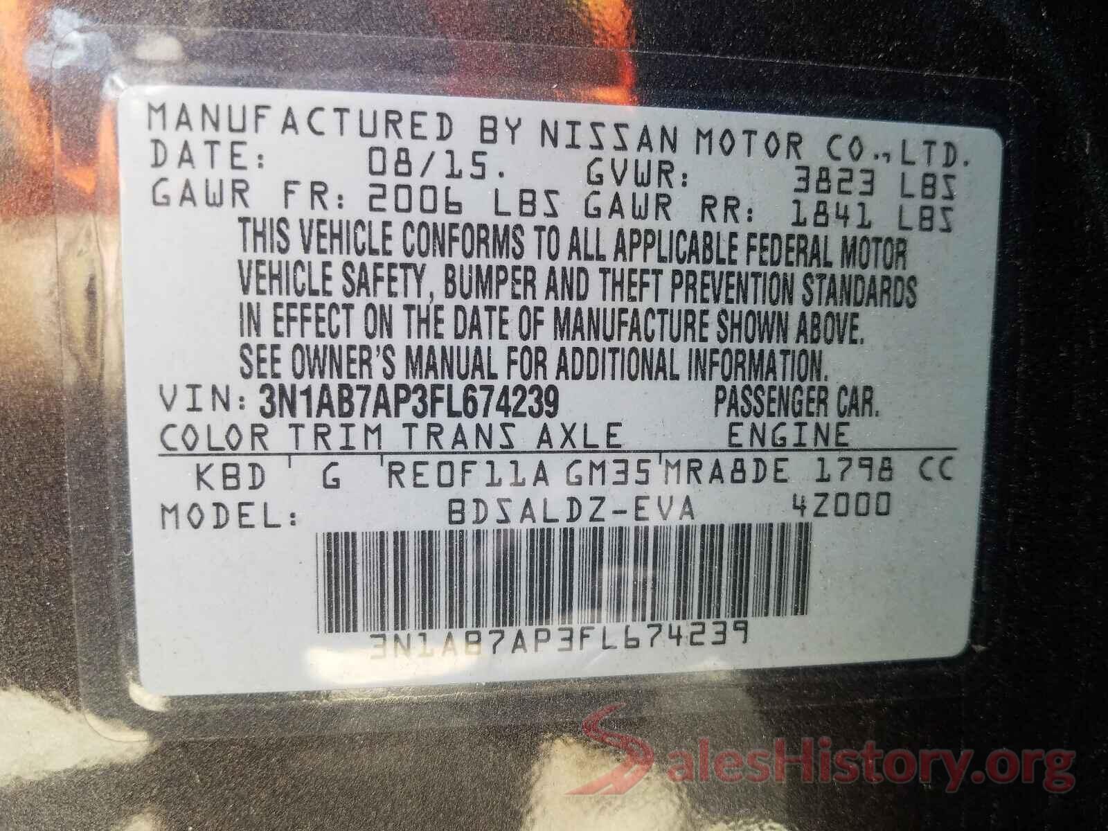 3N1AB7AP3FL674239 2015 NISSAN SENTRA