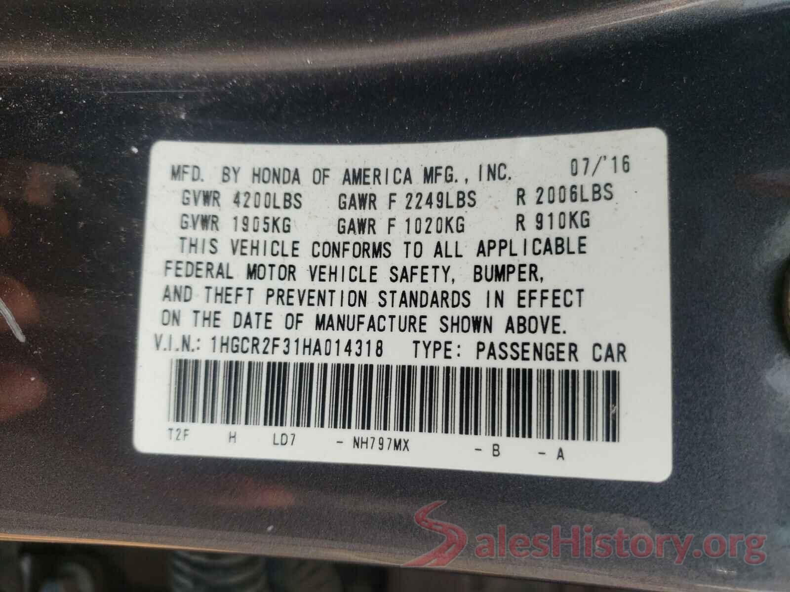 1HGCR2F31HA014318 2017 HONDA ACCORD