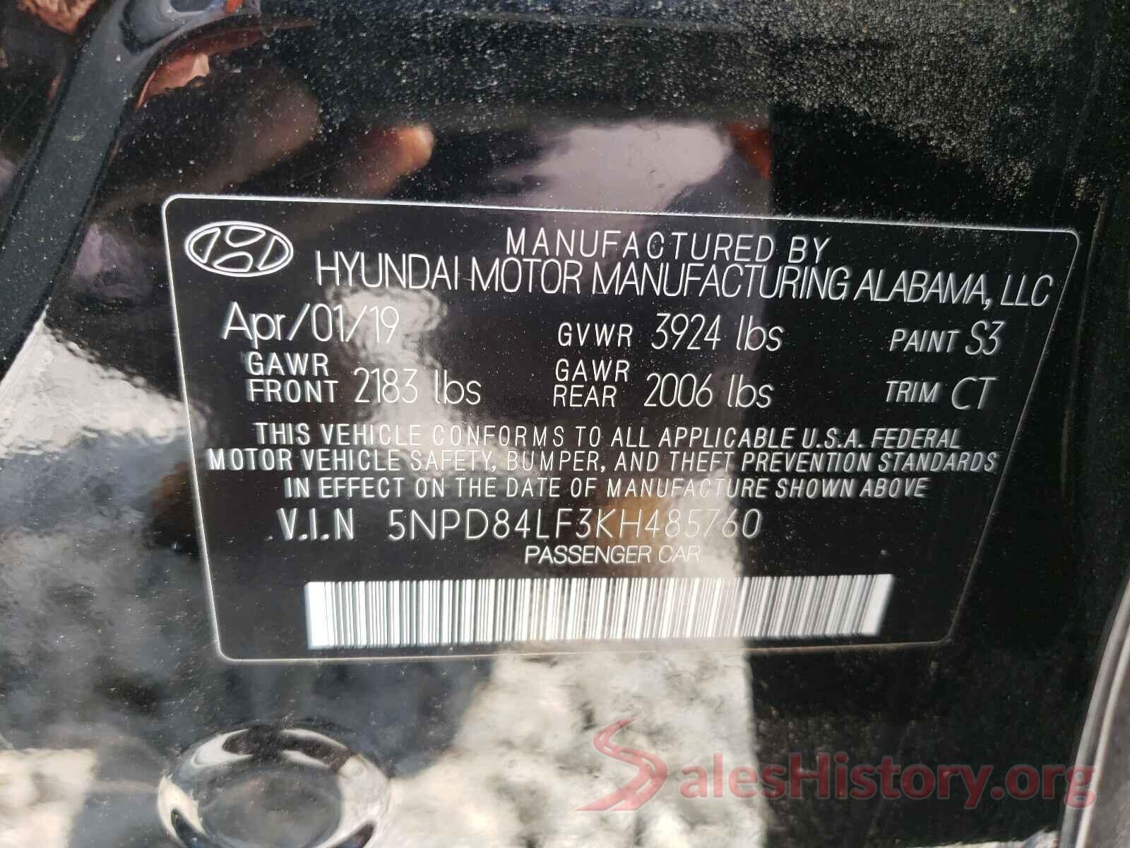 5NPD84LF3KH485760 2019 HYUNDAI ELANTRA