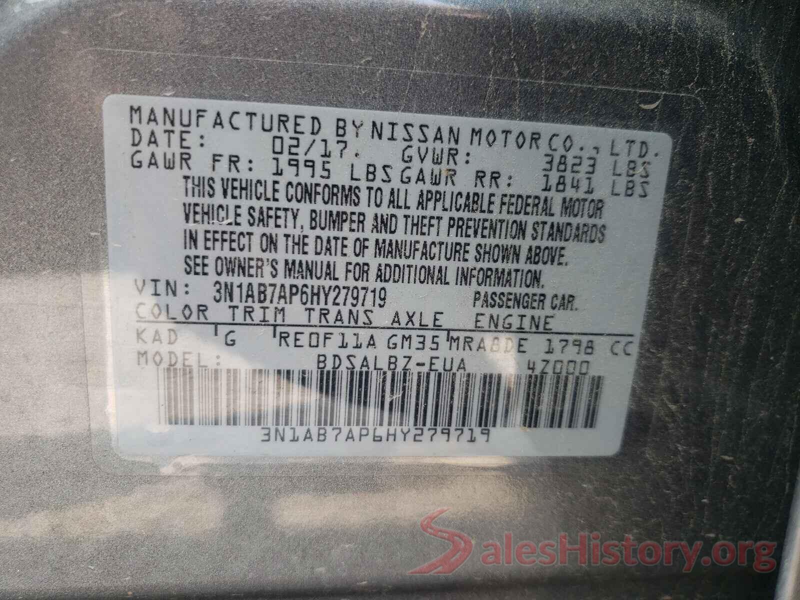 3N1AB7AP6HY279719 2017 NISSAN SENTRA