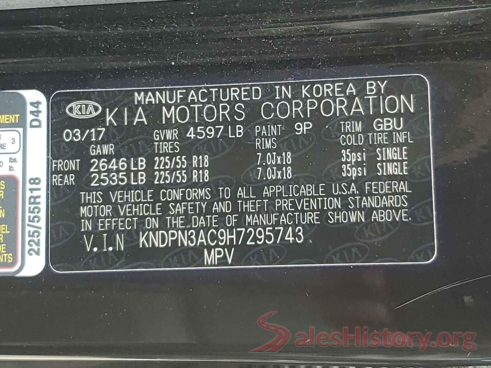 KNDPN3AC9H7295743 2017 KIA SPORTAGE