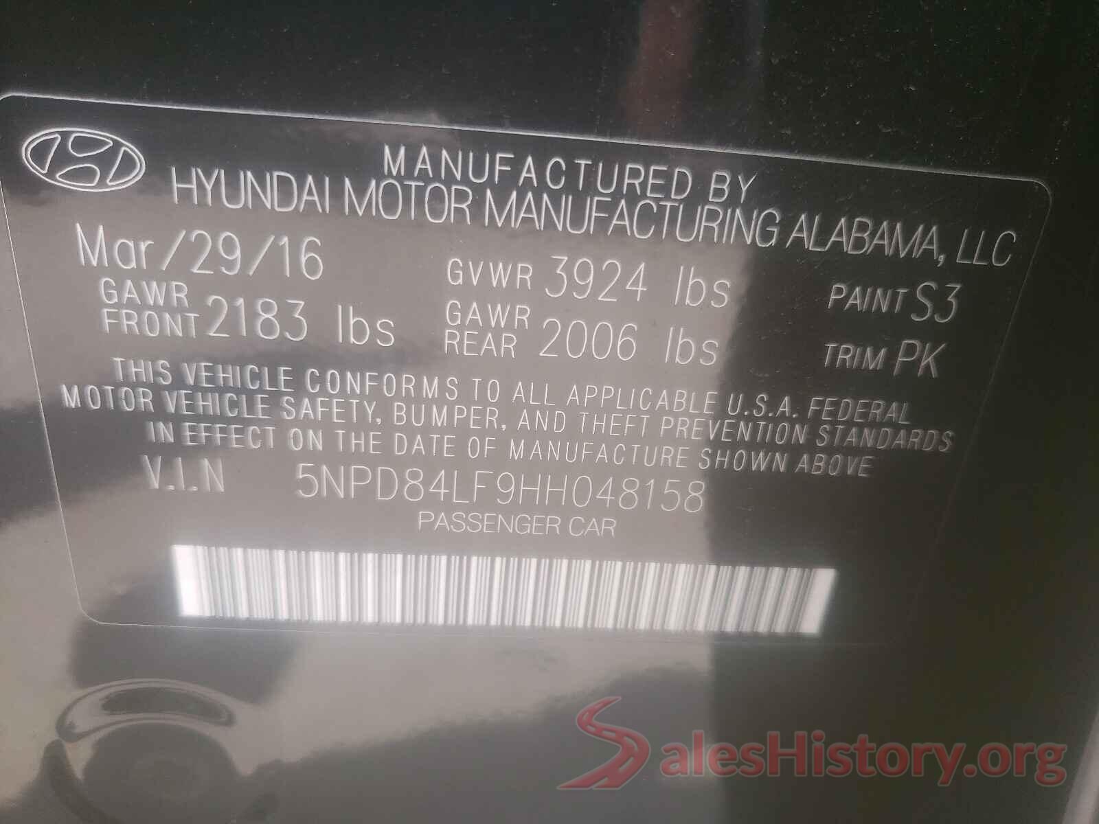 5NPD84LF9HH048158 2017 HYUNDAI ELANTRA