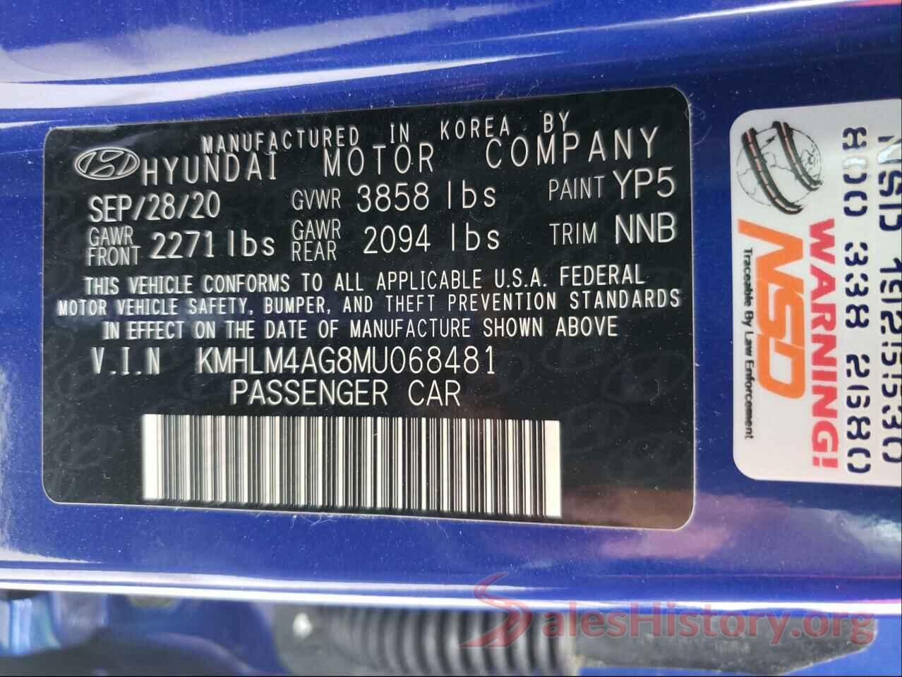 KMHLM4AG8MU068481 2021 HYUNDAI ELANTRA