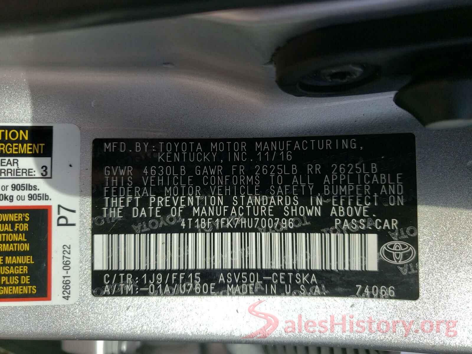 4T1BF1FK7HU700796 2017 TOYOTA CAMRY