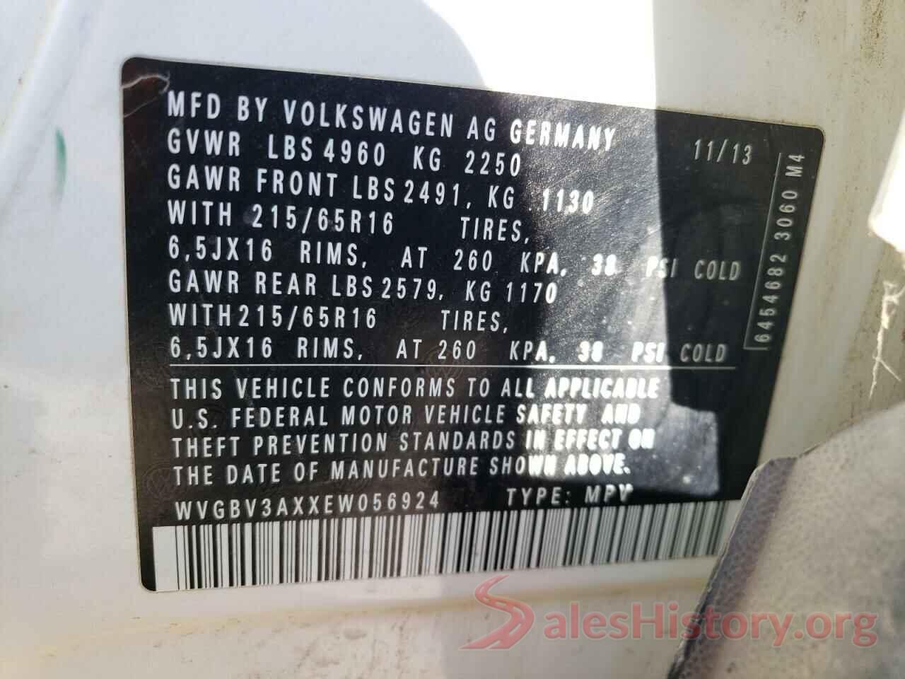 WVGBV3AXXEW056924 2014 VOLKSWAGEN TIGUAN