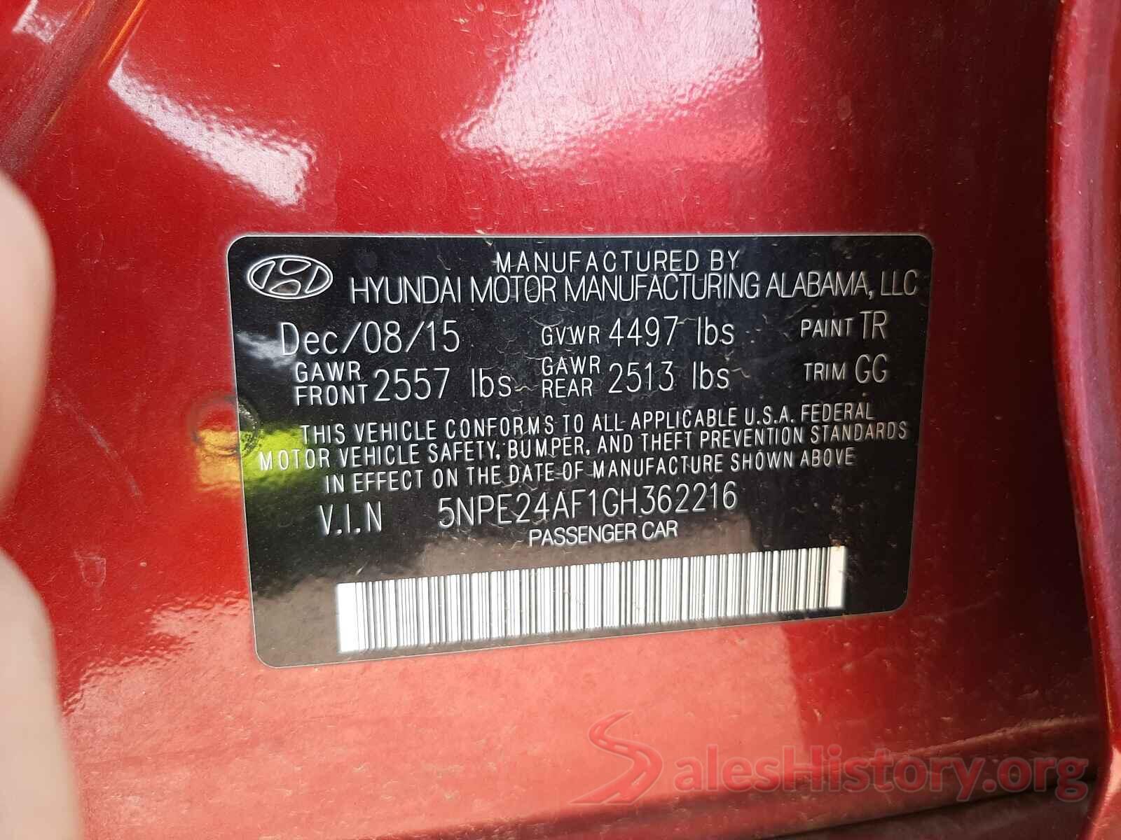 5NPE24AF1GH362216 2016 HYUNDAI SONATA