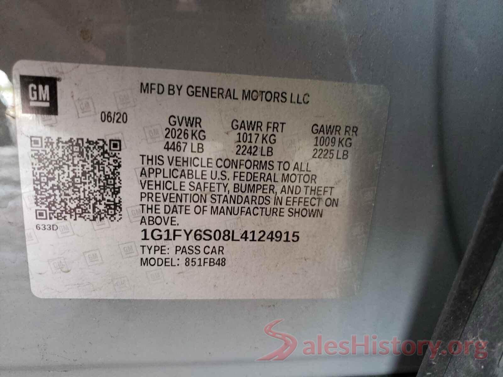 1G1FY6S08L4124915 2020 CHEVROLET BOLT