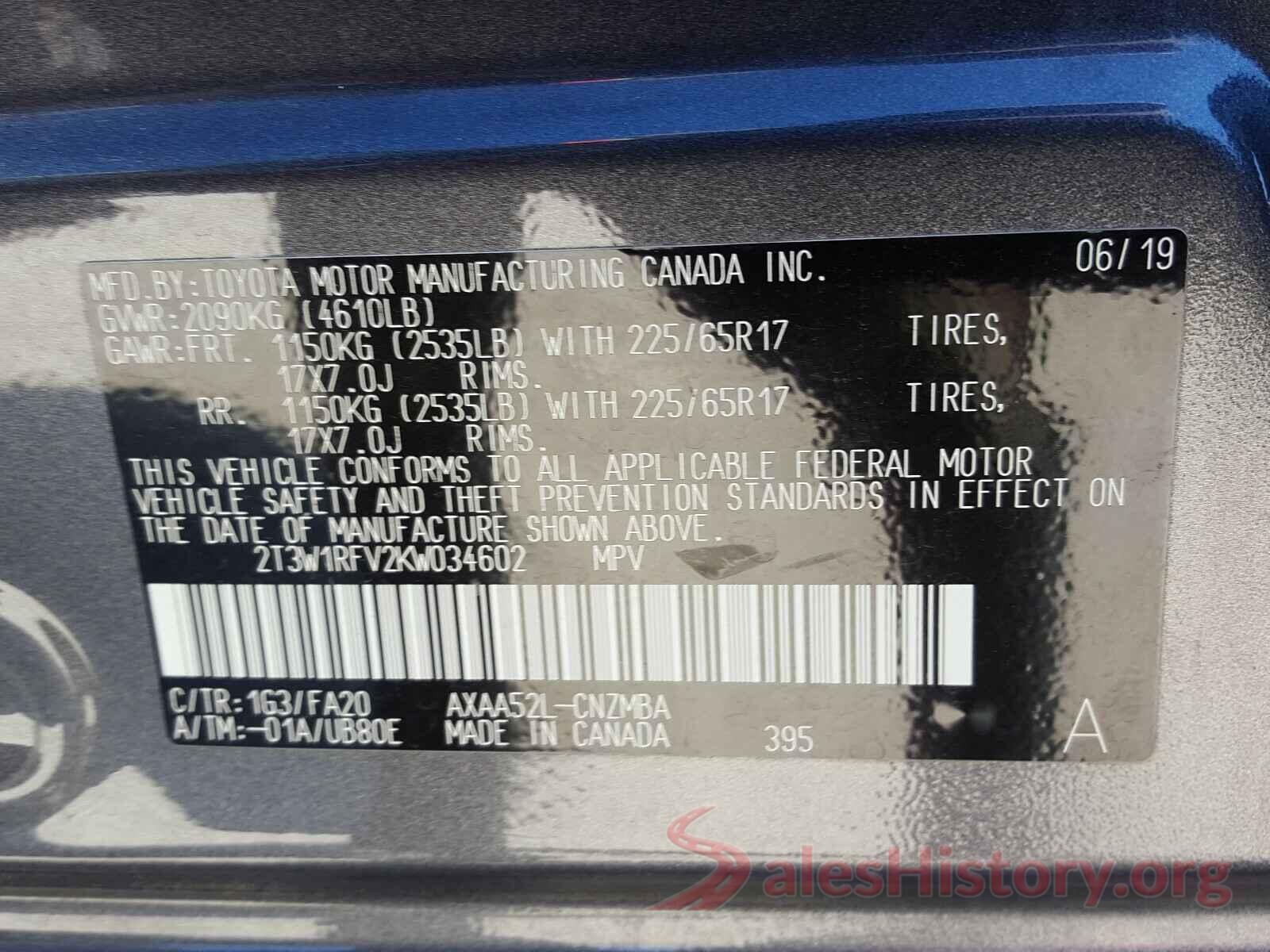 2T3W1RFV2KW034602 2019 TOYOTA RAV4