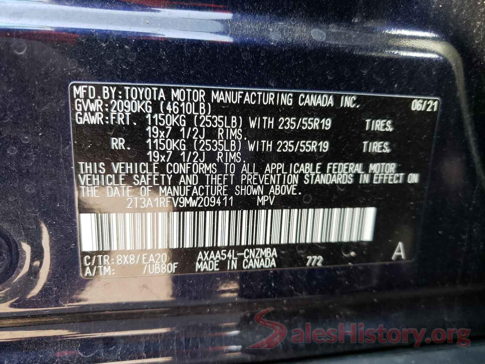 2T3A1RFV9MW209411 2021 TOYOTA RAV4