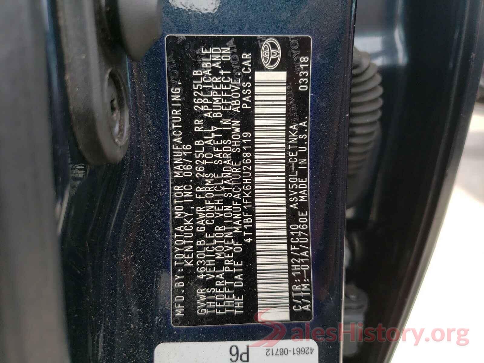 4T1BF1FK6HU268119 2017 TOYOTA CAMRY