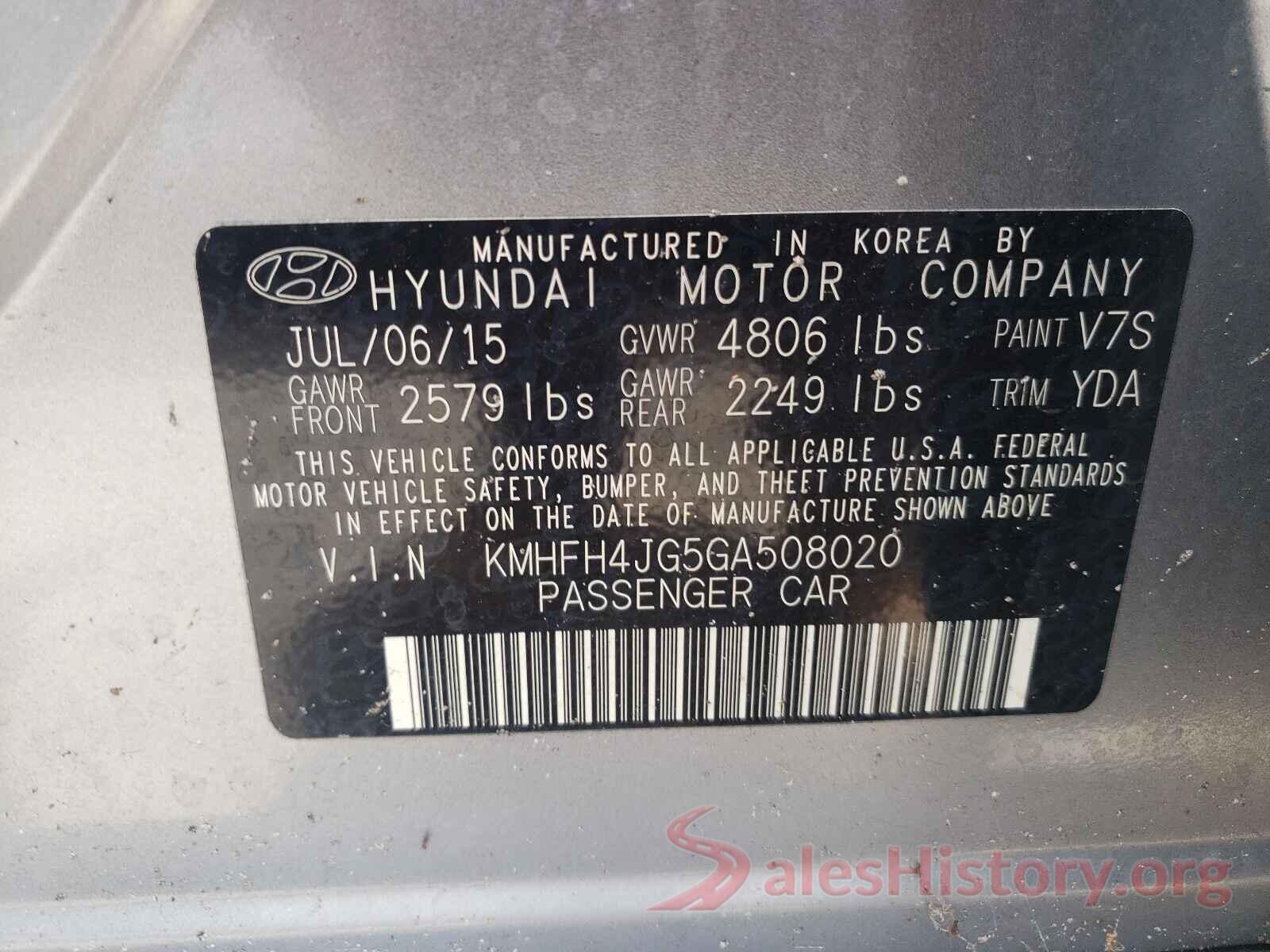 KMHFH4JG5GA508020 2016 HYUNDAI AZERA