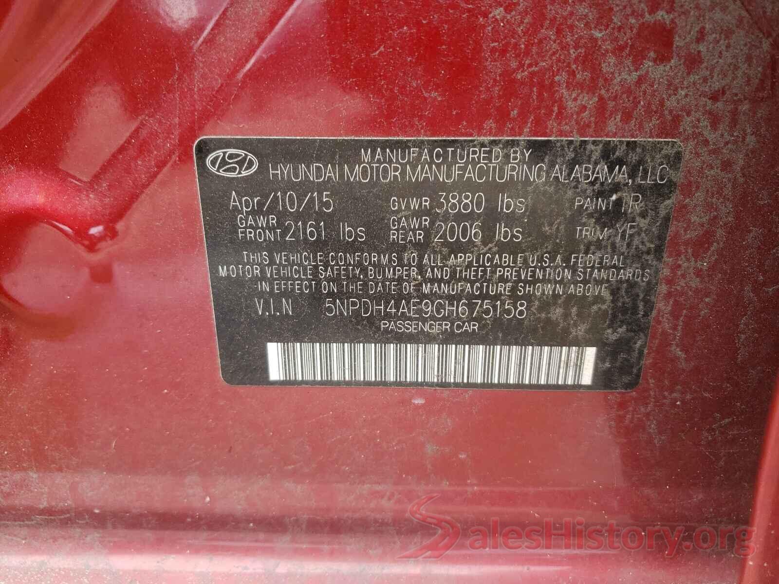 5NPDH4AE9GH675158 2016 HYUNDAI ELANTRA