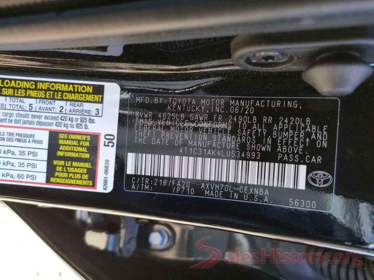 4T1C31AK4LU534993 2020 TOYOTA CAMRY