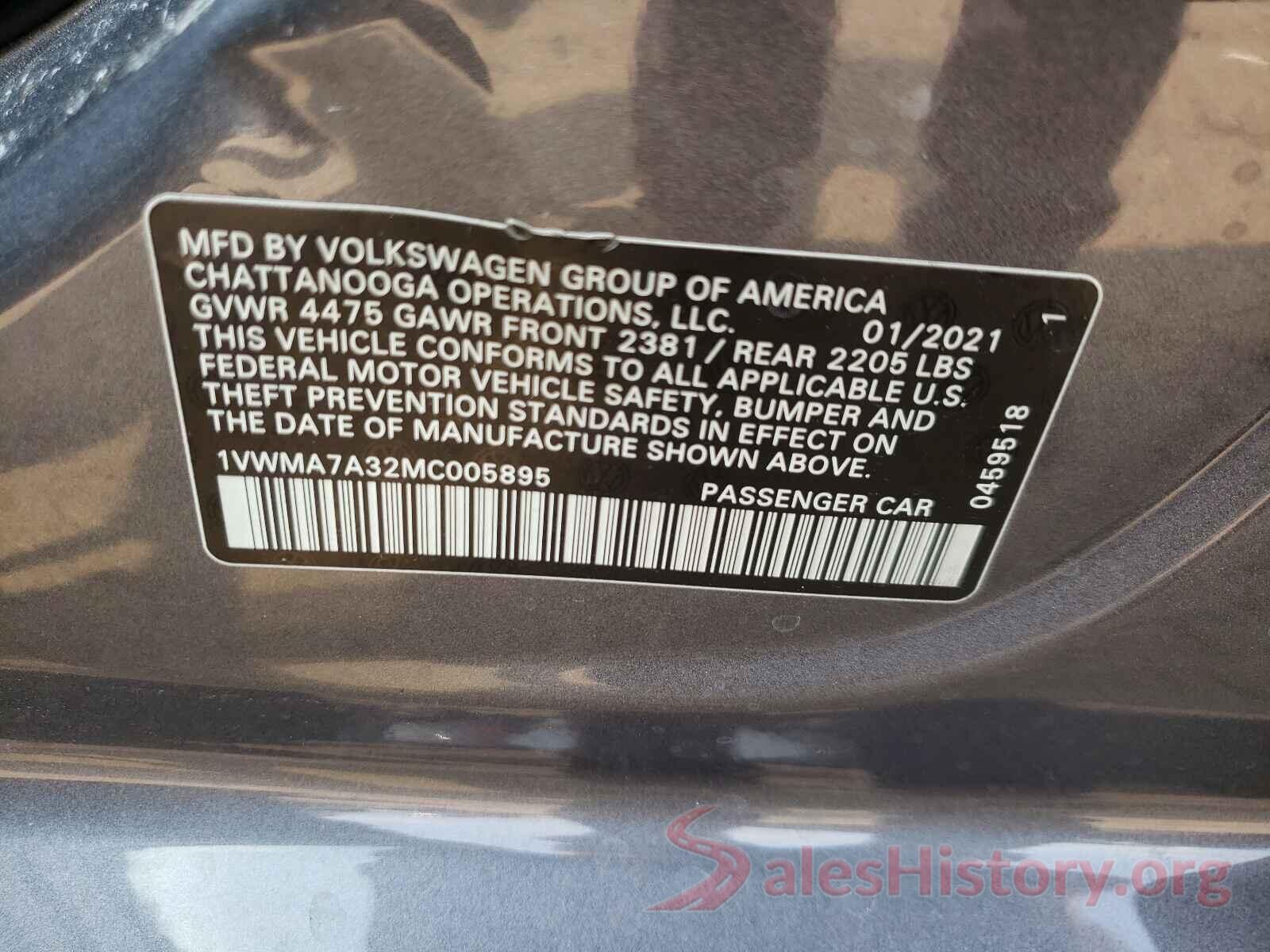 1VWMA7A32MC005895 2021 VOLKSWAGEN PASSAT