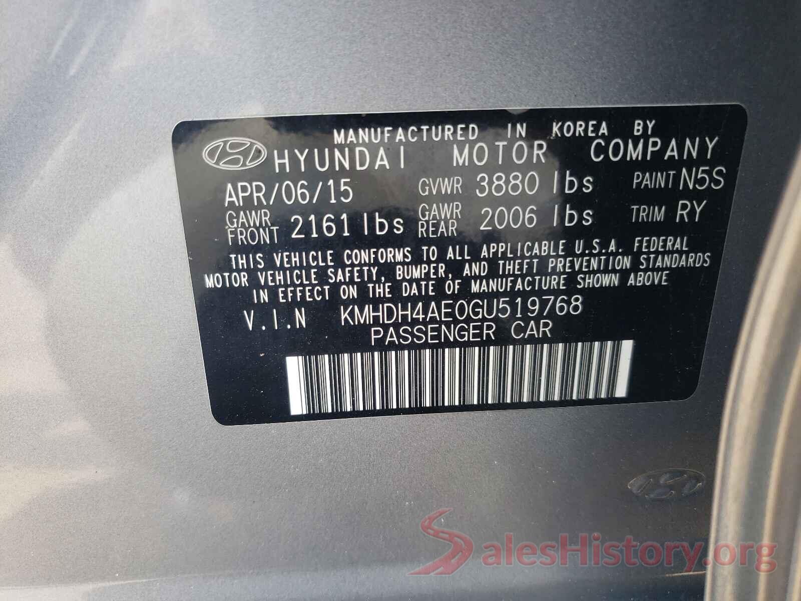 KMHDH4AE0GU519768 2016 HYUNDAI ELANTRA