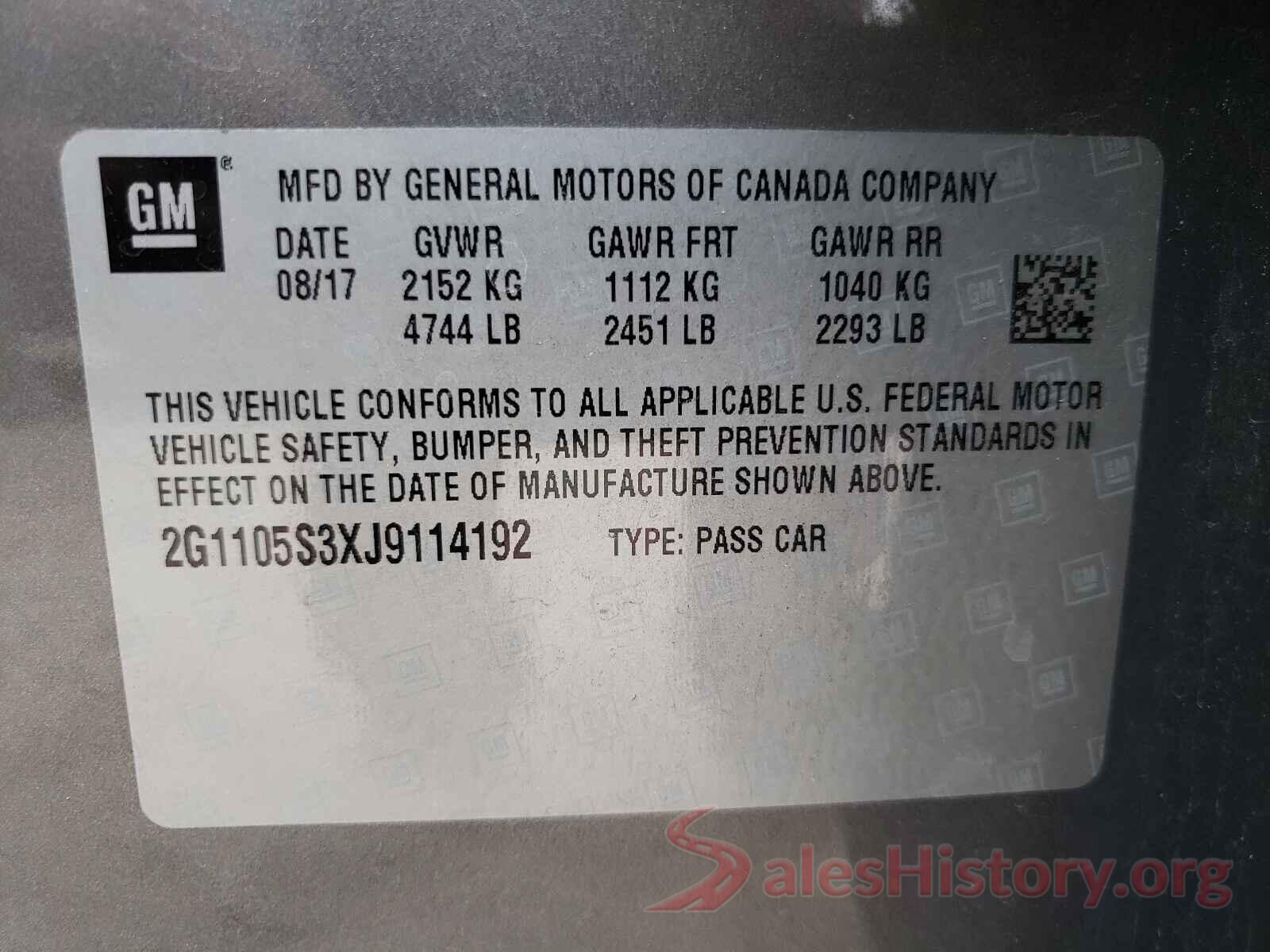 2G1105S3XJ9114192 2018 CHEVROLET IMPALA