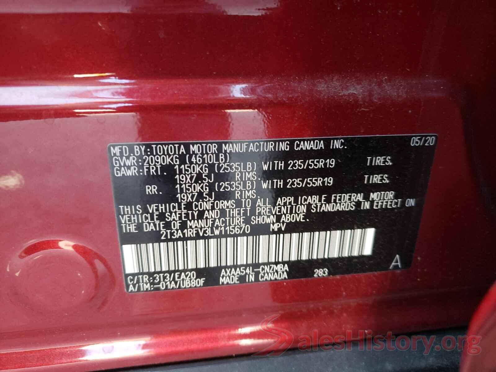 2T3A1RFV3LW115670 2020 TOYOTA RAV4