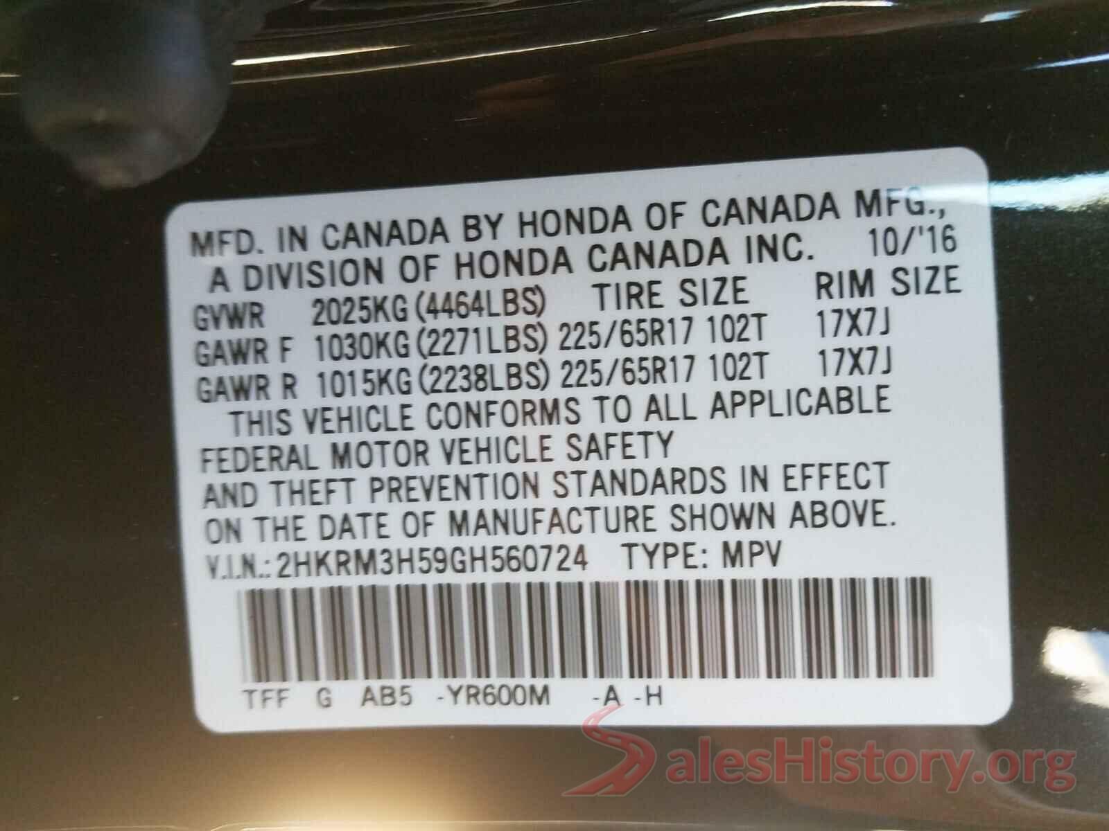 2HKRM3H59GH560724 2016 HONDA CRV