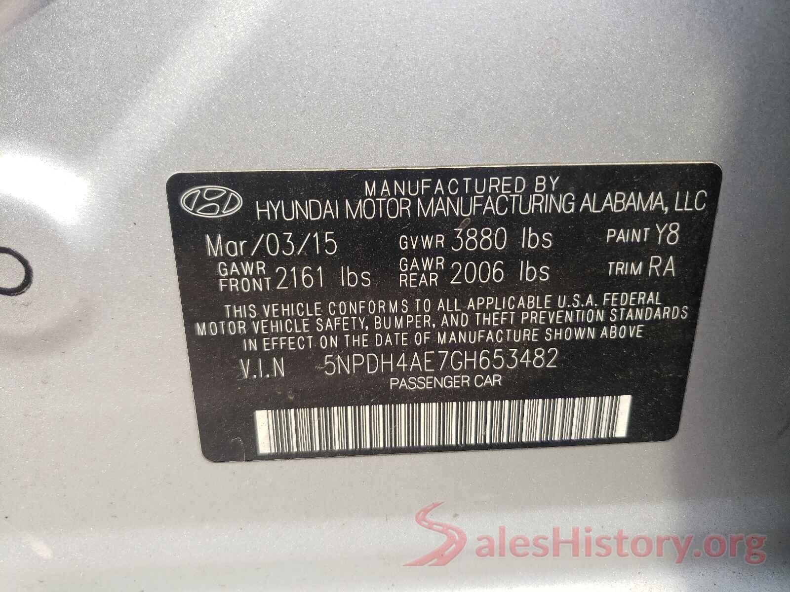 5NPDH4AE7GH653482 2016 HYUNDAI ELANTRA