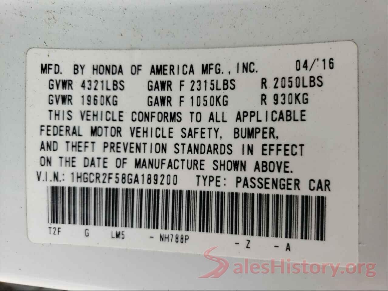 1HGCR2F58GA189200 2016 HONDA ACCORD