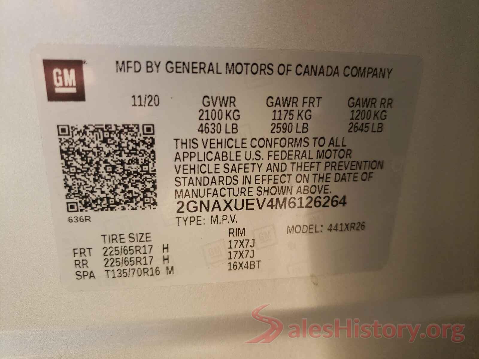 2GNAXUEV4M6126264 2021 CHEVROLET EQUINOX