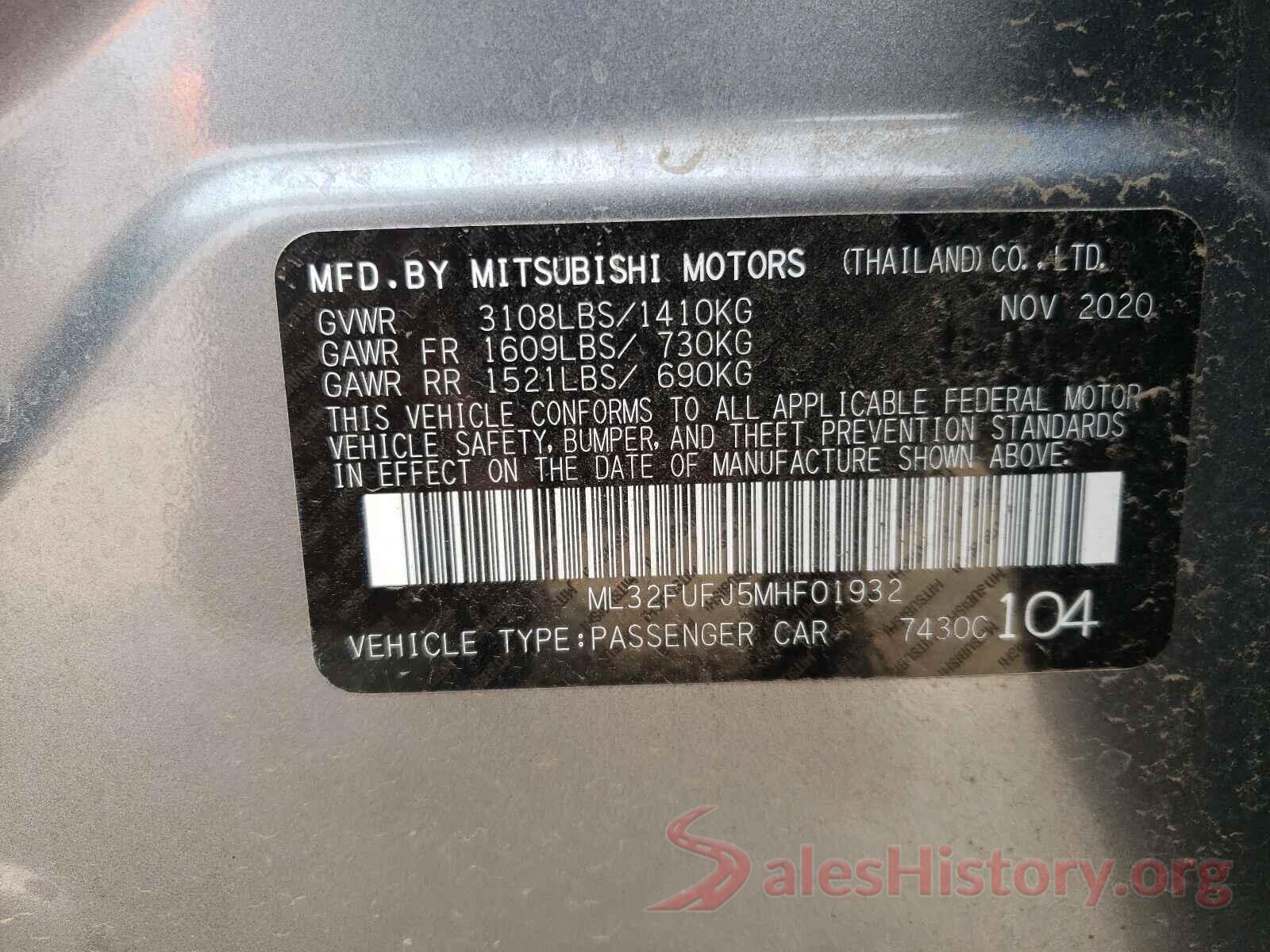 ML32FUFJ5MHF01932 2021 MITSUBISHI MIRAGE