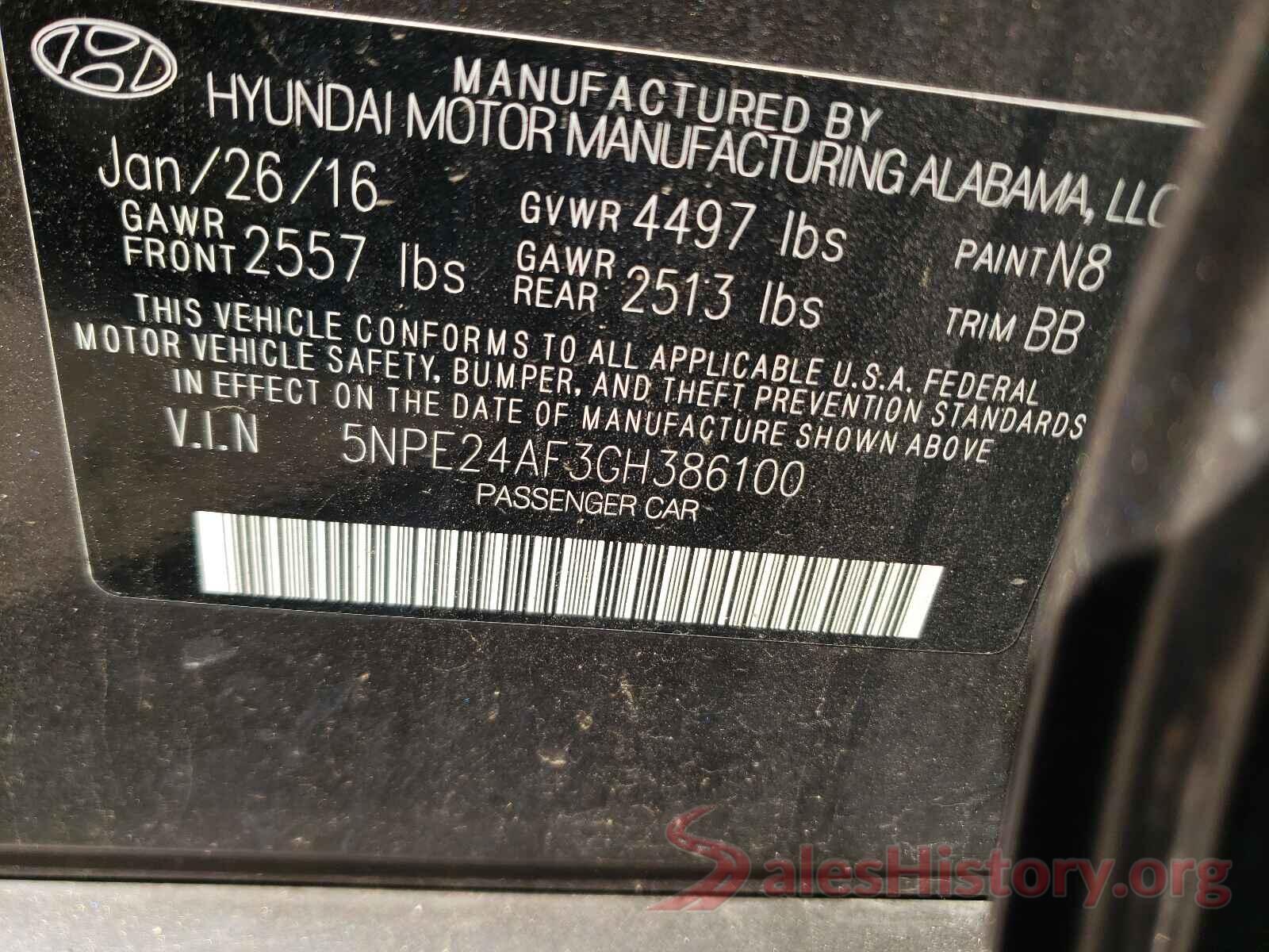 5NPE24AF3GH386100 2016 HYUNDAI SONATA