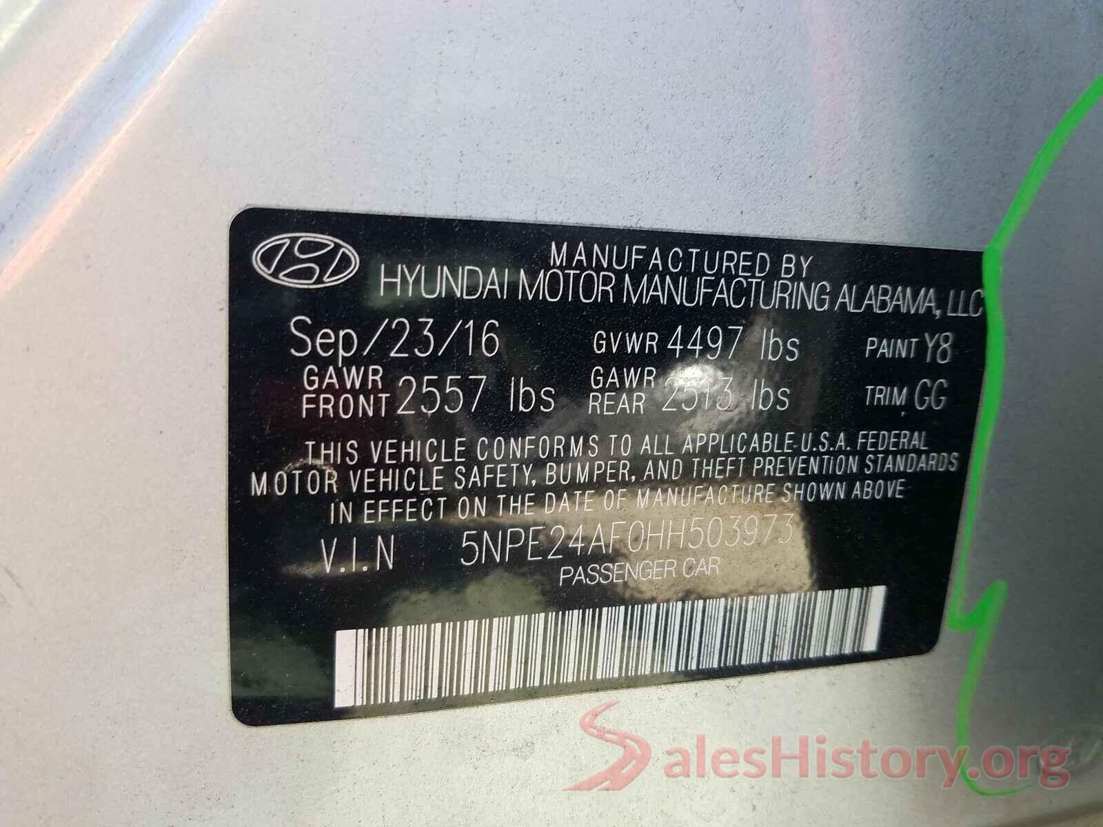 5NPE24AF0HH503973 2017 HYUNDAI SONATA