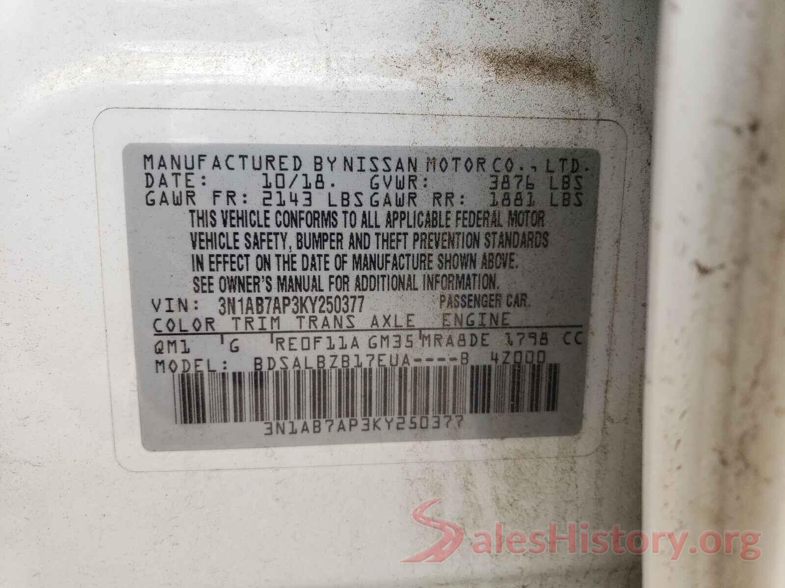 3N1AB7AP3KY250377 2019 NISSAN SENTRA