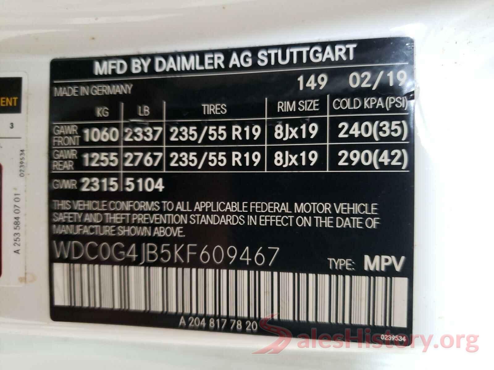 WDC0G4JB5KF609467 2019 MERCEDES-BENZ GLC-CLASS