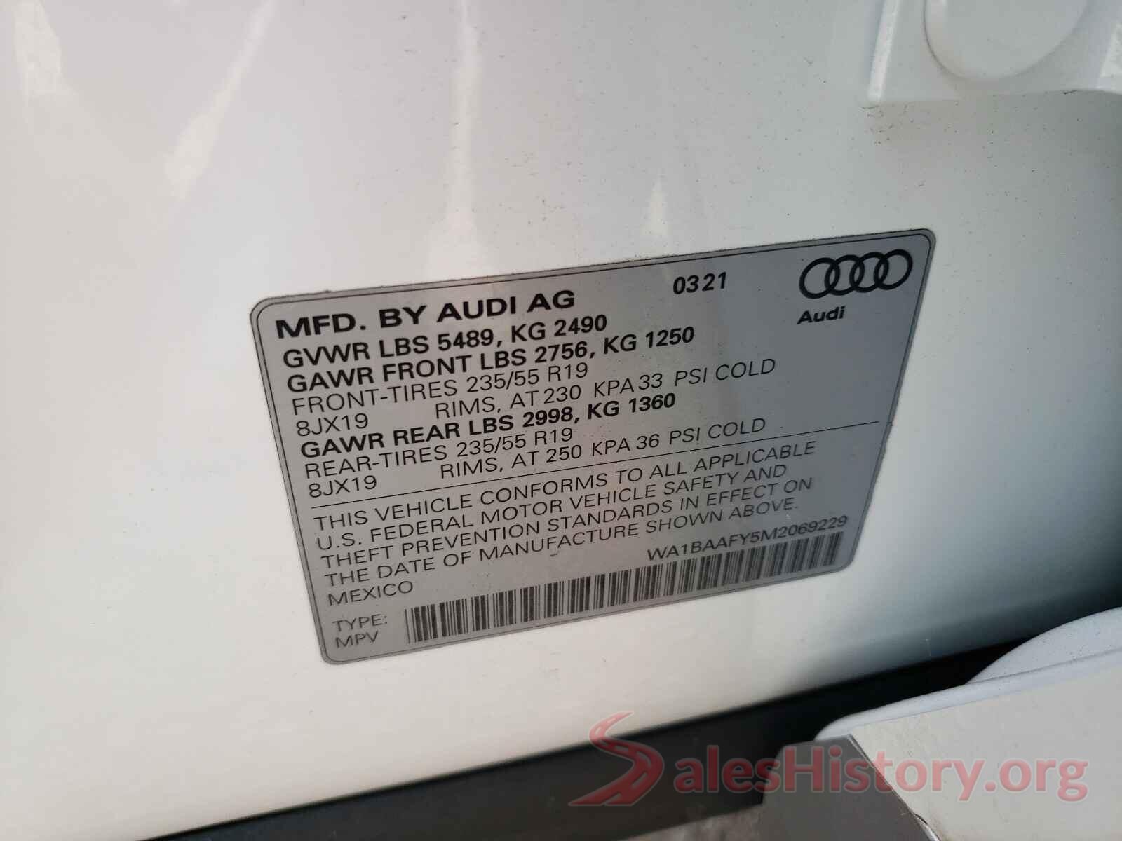 WA1BAAFY5M2069229 2021 AUDI Q5