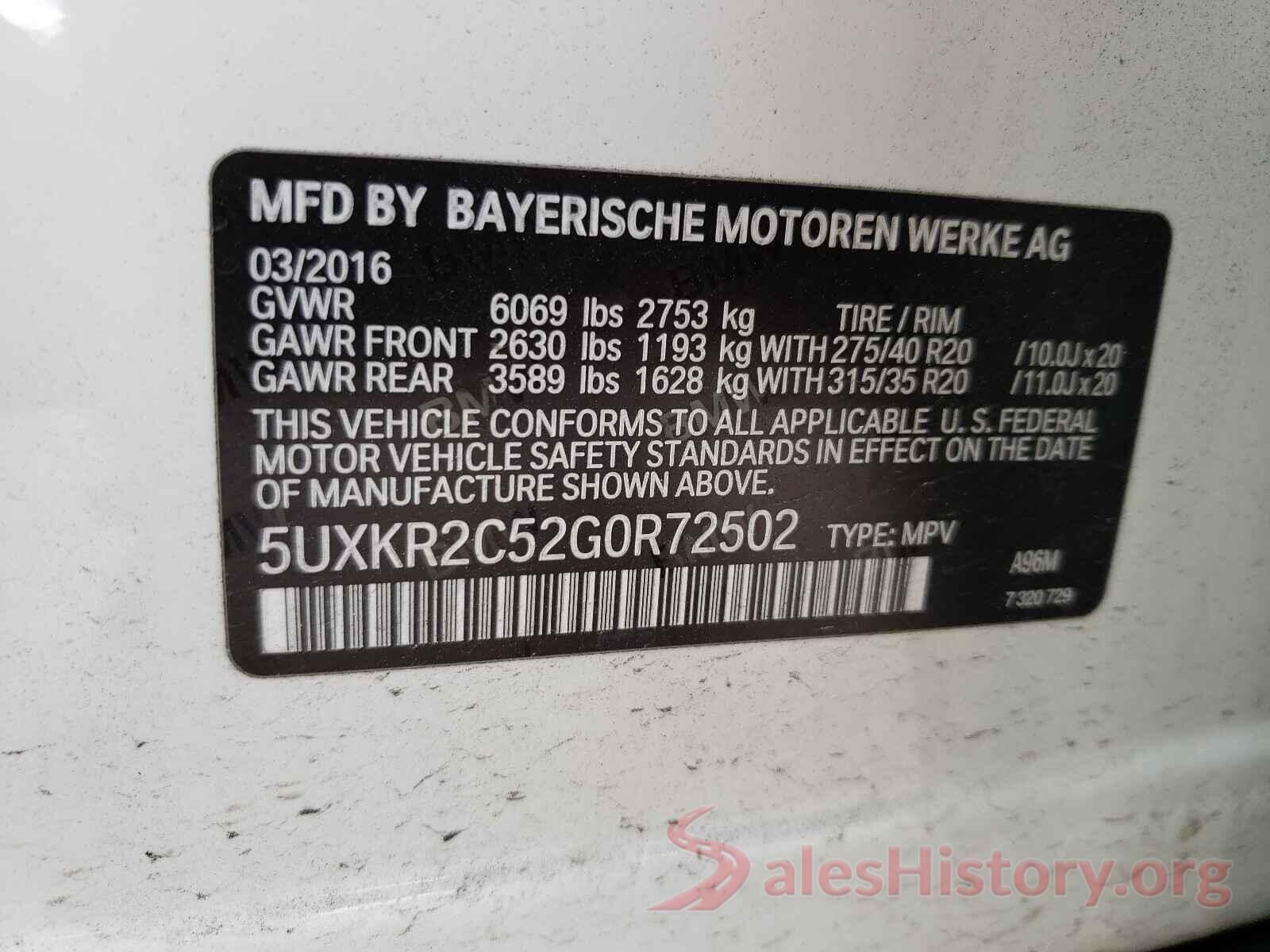 5UXKR2C52G0R72502 2016 BMW X5