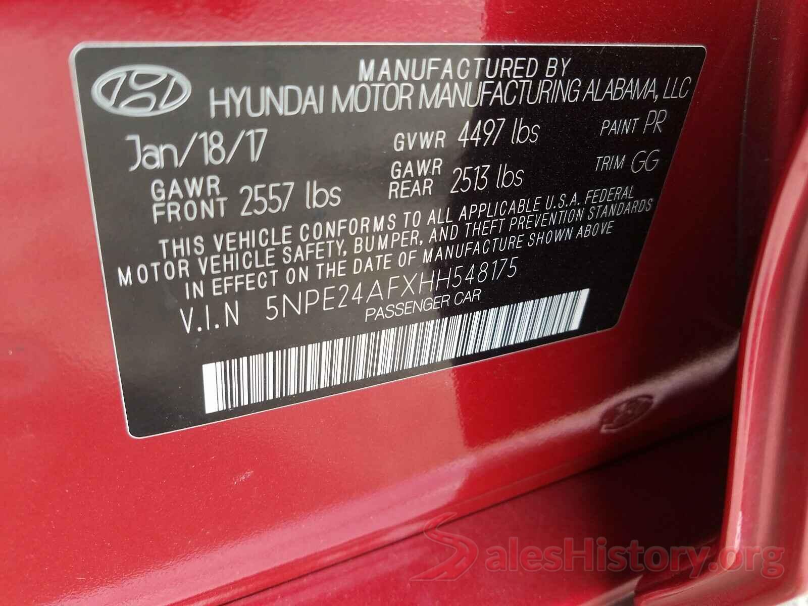 5NPE24AFXHH548175 2017 HYUNDAI SONATA